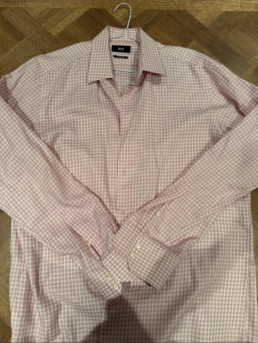 BOSS Pink and White Gingham Dress Shirt